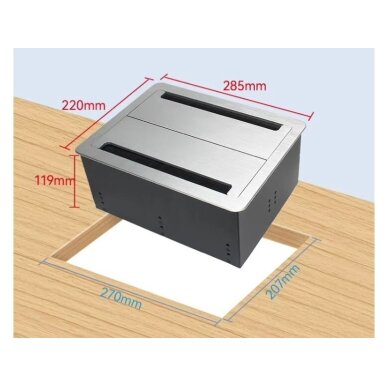 Kontaktligzdu bloks | montējams mēbelēs | ar vāku | 2xSchuko | 4xAudio | 4xRJ45 | 285x220x119mm | 1,5m kabelis | IP21 | sudraba krāsā 3 Kontaktligzdu bloks | montējams mēbelēs | ar vāku | 2xSchuko | 4xAudio | 4xRJ45 | 285x220x119mm | 1,5m kabelis | IP21 | sudraba krāsā 3