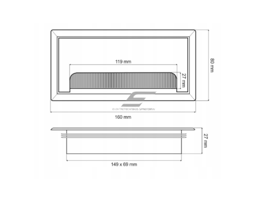 Dangtelis kištukinių lizdų blokui | montuojamas į baldus | užsidarantis | 160x80x27mm | metalinis | juodas | PRZEP-160X80-CZ-01 | 5908293405357 2