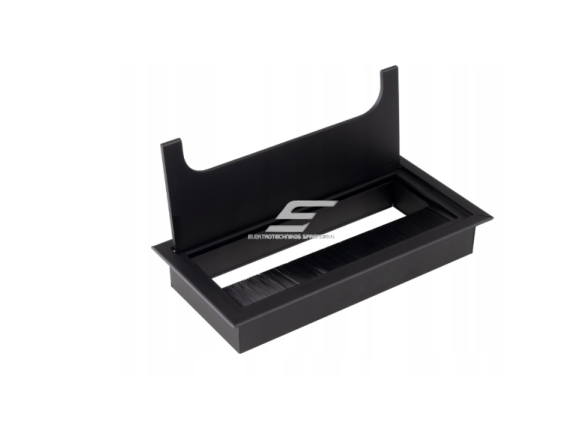 Dangtelis kištukinių lizdų blokui | montuojamas į baldus | užsidarantis | 160x80x27mm | metalinis | juodas | PRZEP-160X80-CZ-01 | 5908293405357 1