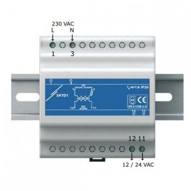 Isoleeriv ohutustrafo | 230VAC/12VAC | 63VA | DIN-liistule | IP30 | Sentera Controls | SATD1-12-63 1