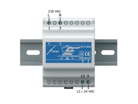Izoliacinis saugos transformatorius | 230VAC/12VAC | 25VA | DIN bėgelis | IP30 | Sentera Controls | SATD1-12-25 1 Izoliacinis saugos transformatorius | 230VAC/12VAC | 25VA | DIN bėgelis | IP30 | Sentera Controls | SATD1-12-25 1