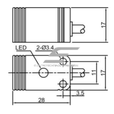Induktīvais tuvuma sensors | 8mm | 17x17x28mm | 10-30VDC | NO | PNP | neiegrimstoša montāžā | IP67 1