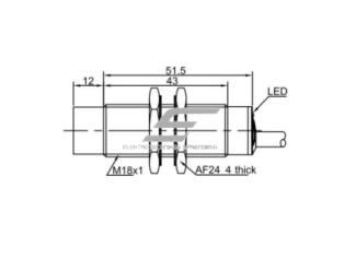 Induktyvinis artumo jutiklis | 12mm | M18 | 10-30VDC | NO | NPN | paviršinis | 2m kabelis | IP67 1