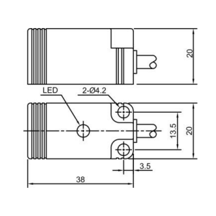 Induktīvais tuvuma sensors | 5mm | 20x20x38mm | 10-30VDC | NO | NPN | iebūvēts montāžā | IP67 1 Induktīvais tuvuma sensors | 5mm | 20x20x38mm | 10-30VDC | NO | NPN | iebūvēts montāžā | IP67 1