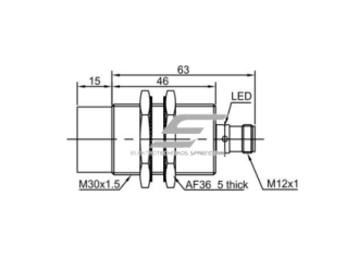 Induktyvinis artumo jutiklis | 22mm | M30 | 10-30VDC | NO+NC | PNP | paviršinis | M12 | IP67 1 Induktyvinis artumo jutiklis | 22mm | M30 | 10-30VDC | NO+NC | PNP | paviršinis | M12 | IP67 1