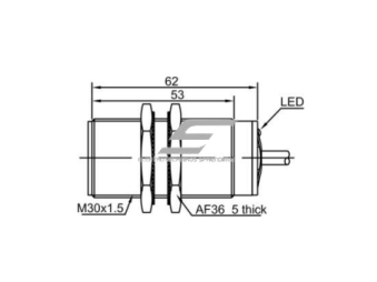 Induktyvinis artumo jutiklis | 15mm | M30 | 20-250VAC | NO | įmontuojamas | 2m kabelis | IP67 1 Induktyvinis artumo jutiklis | 15mm | M30 | 20-250VAC | NO | įmontuojamas | 2m kabelis | IP67 1