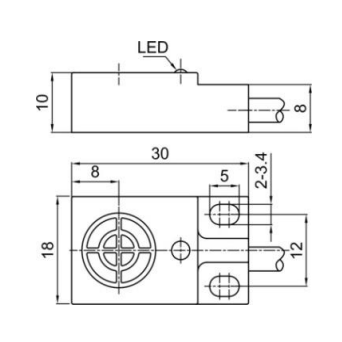 Indukcyjny czujnik zbliżeniowy | 8mm | 10x18x30mm | 10-30VDC | NO | NPN | montaż wystający | IP67 1 Indukcyjny czujnik zbliżeniowy | 8mm | 10x18x30mm | 10-30VDC | NO | NPN | montaż wystający | IP67 1