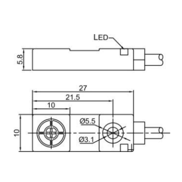 Induktīvais tuvuma sensors | 3mm | 5,8x10x27mm | 10-30VDC | NO | NPN | neiegrimstoša montāža | IP67 1