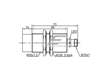 Induktyvinis artumo jutiklis | 40mm | M30 | 10-30VDC | NO | PNP | paviršinis | M12 | IP67 1 Induktyvinis artumo jutiklis | 40mm | M30 | 10-30VDC | NO | PNP | paviršinis | M12 | IP67 1