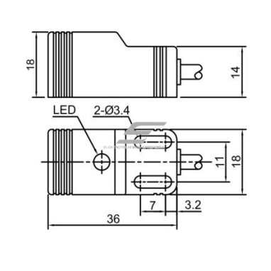 Induktīvais tuvuma sensors | 5mm | 18x18x36mm | 10-30VDC | NO | NPN | iebūvēts montāžā | IP67 1 Induktīvais tuvuma sensors | 5mm | 18x18x36mm | 10-30VDC | NO | NPN | iebūvēts montāžā | IP67 1