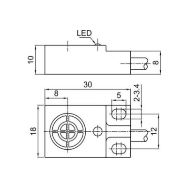 Induktiivne lähedusandur | 5mm | 10x18x30mm | 10-30VDC | NO | PNP | süvistatav paigaldus | IP67