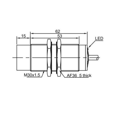 Induktiivne lähedusandur | 40mm | M30 | 10-30VDC | NO | PNP | mitte-süvistatav paigaldus | IP67 Induktiivne lähedusandur | 40mm | M30 | 10-30VDC | NO | PNP | mitte-süvistatav paigaldus | IP67