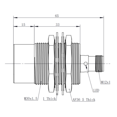 Induktiivne lähedusandur | 22mm | M30 | 10-30VDC | NO | PNP | mitte-süvistatav paigaldus | M12 | nikkel-vask korpus | IP68 Induktiivne lähedusandur | 22mm | M30 | 10-30VDC | NO | PNP | mitte-süvistatav paigaldus | M12 | nikkel-vask korpus | IP68