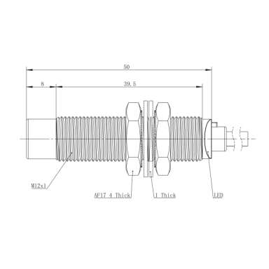 Induktiivne lähedusandur | 8mm | M12 | 10-30VDC | NC | PNP | mitte-süvistatav paigaldus | nikkel-vask korpus | IP68 Induktiivne lähedusandur | 8mm | M12 | 10-30VDC | NC | PNP | mitte-süvistatav paigaldus | nikkel-vask korpus | IP68