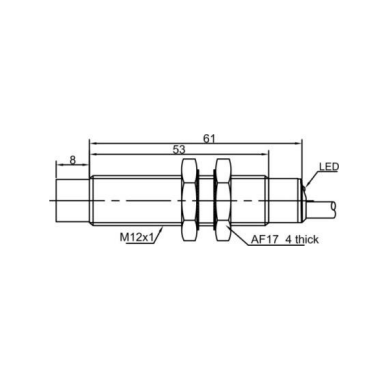 Induktiivne lähedusandur | 10mm | M12 | 10-30VDC | NO | NPN | mitte-süvistatav paigaldus | IP67 Induktiivne lähedusandur | 10mm | M12 | 10-30VDC | NO | NPN | mitte-süvistatav paigaldus | IP67