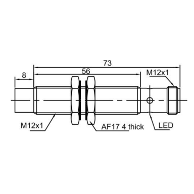 Induktiivne lähedusandur | 10mm | M12 | 10-30VDC | NO | PNP | mitte-süvistatav paigaldus | IP67 Induktiivne lähedusandur | 10mm | M12 | 10-30VDC | NO | PNP | mitte-süvistatav paigaldus | IP67