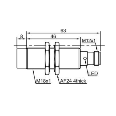 Induktiivne lähedusandur | 8mm | M18 | 10-30VDC | NO | PNP | mitte-süvistatav paigaldus | M12 | IP67 Induktiivne lähedusandur | 8mm | M18 | 10-30VDC | NO | PNP | mitte-süvistatav paigaldus | M12 | IP67