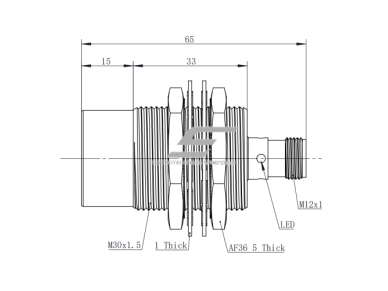 Induktyvinis artumo jutiklis | 22mm | M30 | 10-30VDC | NC | NPN | paviršinis | M12 | nikelio-vario korpusas | IP68 1 Induktyvinis artumo jutiklis | 22mm | M30 | 10-30VDC | NC | NPN | paviršinis | M12 | nikelio-vario korpusas | IP68 1