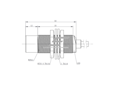 Induktyvinis artumo jutiklis | 12mm | M18 | 10-30VDC | NO | PNP | paviršinis | 2m kabelis | nikelio-vario korpusas | IP68 1 Induktyvinis artumo jutiklis | 12mm | M18 | 10-30VDC | NO | PNP | paviršinis | 2m kabelis | nikelio-vario korpusas | IP68 1