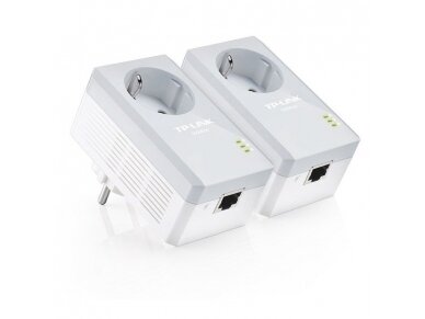 Internetas per 230V elektros tinklą | Powerline | 600Mbit/s | 2xRJ45 | 2xSchuko | 95x58x42mm | TP-LINK | TL-PA4010PKIT