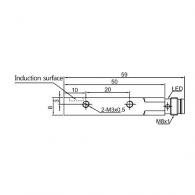 Induktiivne lähedusandur | 1,5mm | 8x8x59mm | 10-30VDC | NO | PNP | süvistatav paigaldus | M8 | IP67 1 Induktiivne lähedusandur | 1,5mm | 8x8x59mm | 10-30VDC | NO | PNP | süvistatav paigaldus | M8 | IP67 1