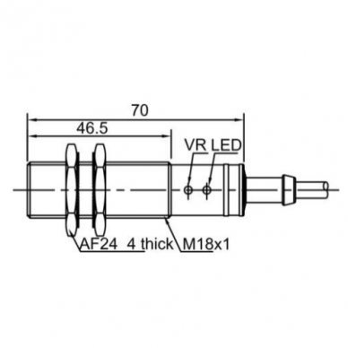 Kapacitīvais tuvuma sensors | 5mm | M18 | 10-30VDC | NO | NPN | iebūvējams | 2m kabelis | IP67 1