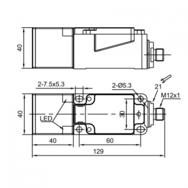 Induktīvais tuvuma sensors | 40mm | 40x40x129mm | 10-30VDC | NO+NC | PNP | neiegrimstoša montāžā | M12 | IP67 1