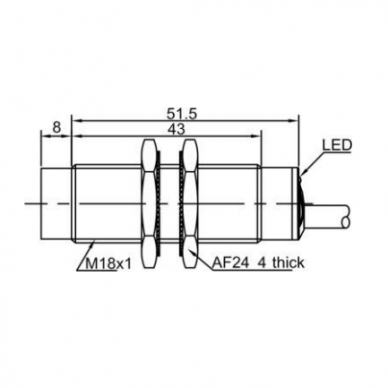 Inductive proximity sensor | 8mm | M18 | 10-30VDC | NC | PNP | non-flush mount | IP67 1 Inductive proximity sensor | 8mm | M18 | 10-30VDC | NC | PNP | non-flush mount | IP67 1