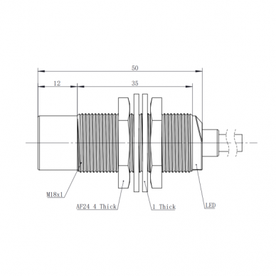 Induktīvais tuvuma sensors | 12mm | M18 | 10-30VDC | NO | NPN | neiegrimstoša montāžā | 2m kabelis | niķeļa-varš korpuss | IP68 1 Induktīvais tuvuma sensors | 12mm | M18 | 10-30VDC | NO | NPN | neiegrimstoša montāžā | 2m kabelis | niķeļa-varš korpuss | IP68 1