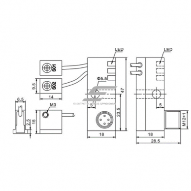 Induktīvais pozīcijas sensors | 2 pozīciju noteikšanai | 2mm | 47x18x28,5mm | 10-30VDC | 2NO | PNP | virsapmetuma montāža | M12 | PA66 | IP67 1 Induktīvais pozīcijas sensors | 2 pozīciju noteikšanai | 2mm | 47x18x28,5mm | 10-30VDC | 2NO | PNP | virsapmetuma montāža | M12 | PA66 | IP67 1