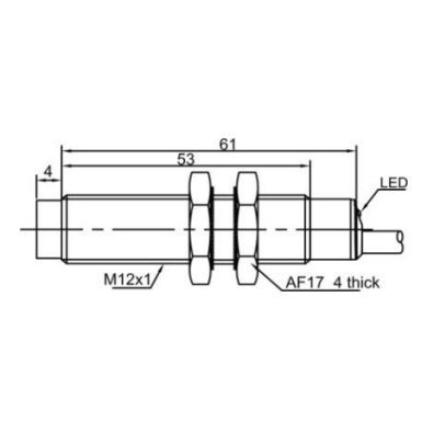 Induktīvais tuvuma sensors | 4mm | M12 | 20-250VAC | NC | neiegrimstoša montāža | IP67 1 Induktīvais tuvuma sensors | 4mm | M12 | 20-250VAC | NC | neiegrimstoša montāža | IP67 1