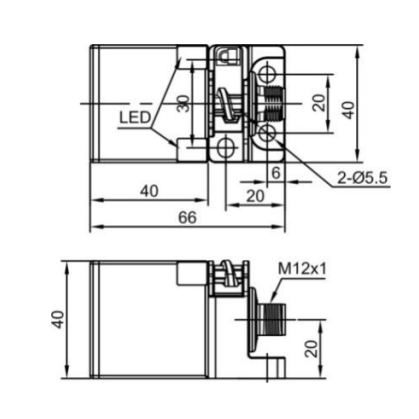 Indukcyjny czujnik zbliżeniowy | 20mm | 40x40x66mm | 10-30VDC | NO+NC | PNP | montaż wpuszczany | M12 | IP67 1 Indukcyjny czujnik zbliżeniowy | 20mm | 40x40x66mm | 10-30VDC | NO+NC | PNP | montaż wpuszczany | M12 | IP67 1