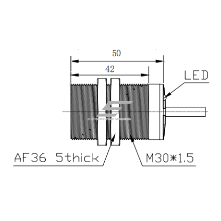 Induktīvais tuvuma sensors | 15mm | M30 | 10-30VDC | NO | NPN | iebūvēts montāžā | 2m kabelis | niķeļa-varš korpuss | IP67 1 Induktīvais tuvuma sensors | 15mm | M30 | 10-30VDC | NO | NPN | iebūvēts montāžā | 2m kabelis | niķeļa-varš korpuss | IP67 1