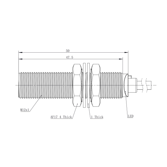Induktīvais tuvuma sensors | 4mm | M12 | 10-30VDC | NO | NPN | iebūvēts montāžā | 2m kabelis | niķeļa-varš korpuss | IP68 1 Induktīvais tuvuma sensors | 4mm | M12 | 10-30VDC | NO | NPN | iebūvēts montāžā | 2m kabelis | niķeļa-varš korpuss | IP68 1