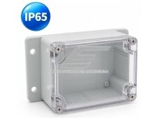 Plastikinės hermetinės elektros instaliacijos paskirstymo dėžutės | be sandariklių | su skaidriu dangteliu | tvirtinimo auselėmis | virštinkinės | IP65