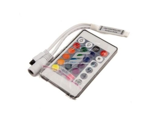 LED IR RGB valdiklis modulis | 72W | 12VDC | 63x35x22mm | ant laido | su 24 klavišų pulteliu