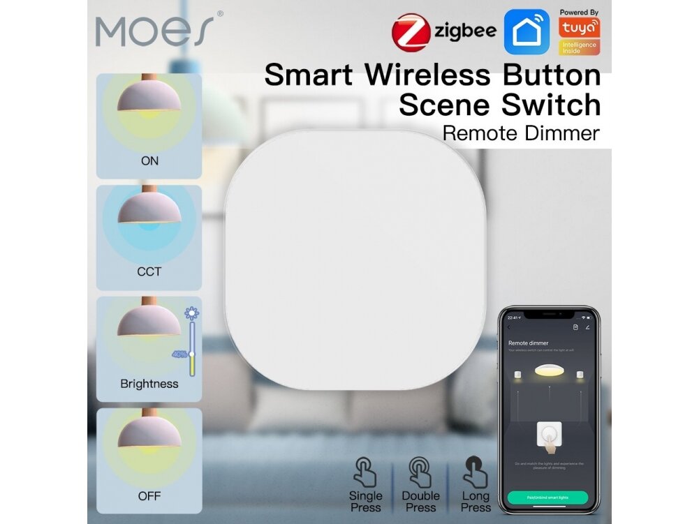 Išmanus | belaidis jungiklis | mygtukas | baltas | IP55 | ZigBee | Smart Life | TUYA | MOES | ZT-SY-SR-MS 2 Išmanus | belaidis jungiklis | mygtukas | baltas | IP55 | ZigBee | Smart Life | TUYA | MOES | ZT-SY-SR-MS 2