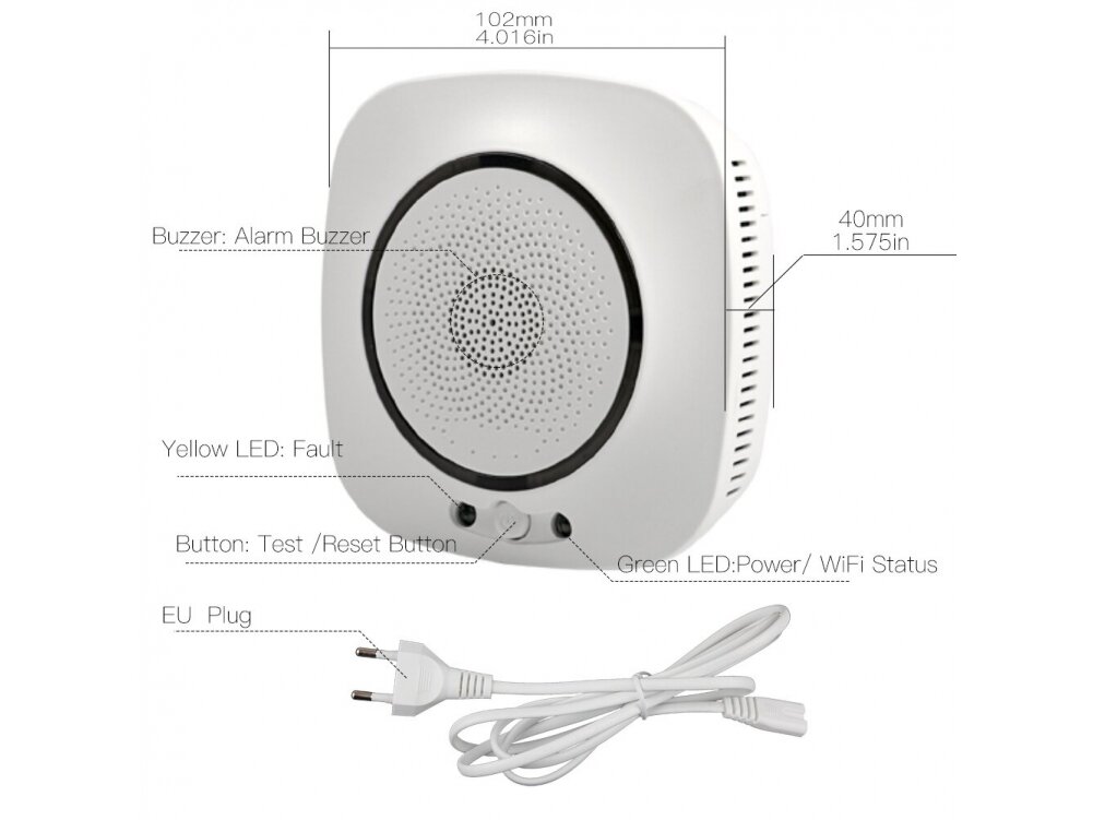 Išmanus smalkių (anglies monoksido CO) jutiklis | daviklis | 1,5W | 110-230VAC | Wi-Fi | Smart Life | TUYA | MOES 8 Išmanus smalkių (anglies monoksido CO) jutiklis | daviklis | 1,5W | 110-230VAC | Wi-Fi | Smart Life | TUYA | MOES 8