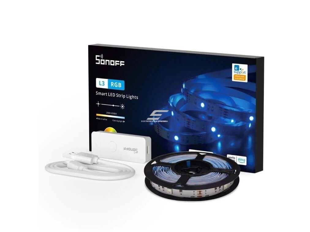 Nehermetiška | išmani LED juosta | 5VDC | 10W | 150lm/m | 90LED/m | RGBIC | su 1m kabeliu | IP20 | 5m | Wi-Fi | SONOFF | L3-5M | 6920075777338