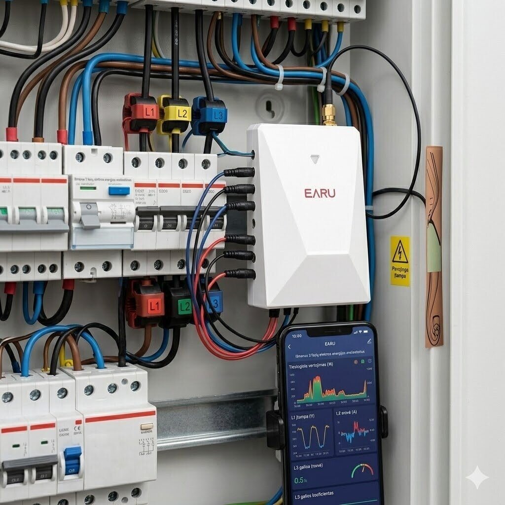Viedais 3 fāžu elektroenerģijas analizators | 19 kanāli | WiFi + mobilā vadība | 300A (CT) | divvirzienu kWh 3