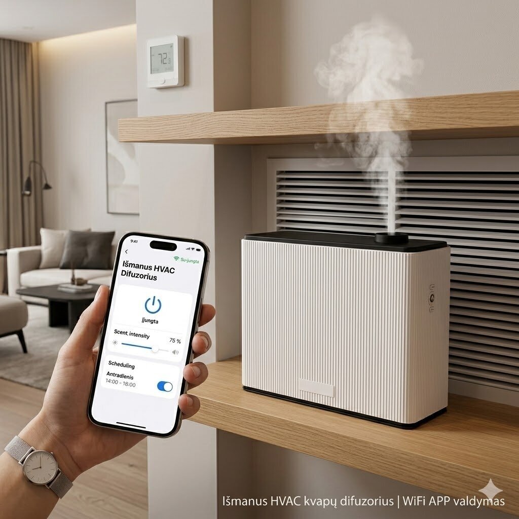 Inteligentny dyfuzor zapachowy HVAC | sterowanie WiFi APP | 1000 ml | bez użycia wody | 3000-4000 m³ | naścienny | 12V DC | biały 4 Inteligentny dyfuzor zapachowy HVAC | sterowanie WiFi APP | 1000 ml | bez użycia wody | 3000-4000 m³ | naścienny | 12V DC | biały 4