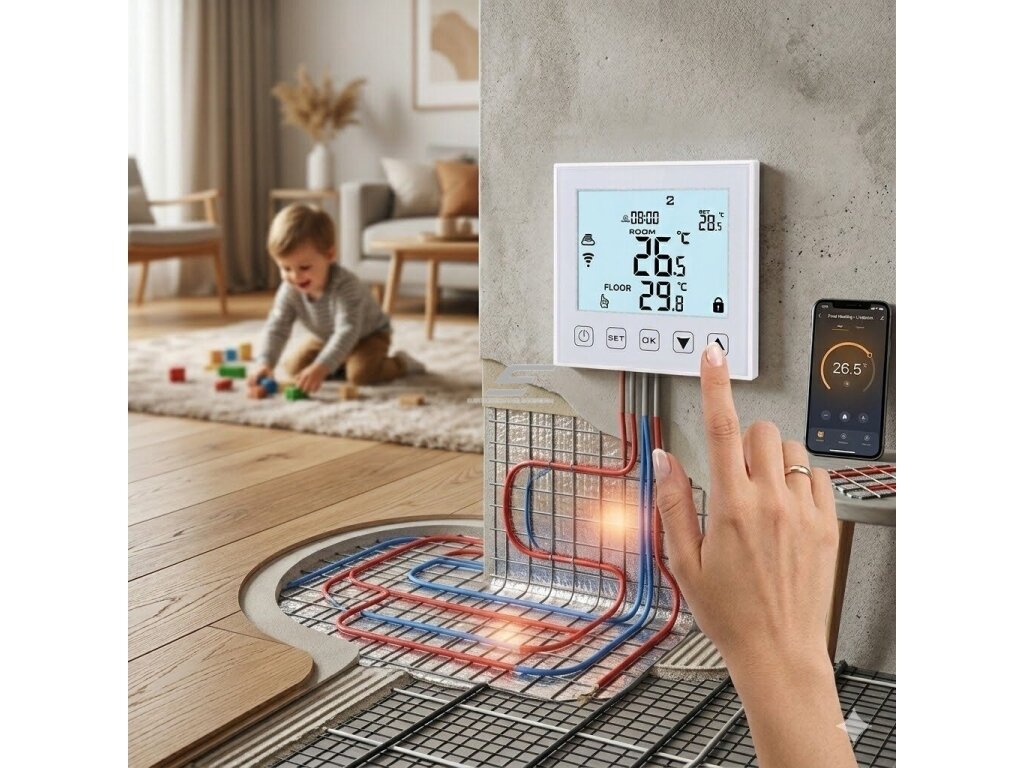 Išmanus grindinio šildymo termostatas | WiFi | Tuya / Smart Life | 16A | 90–230V | NTC jutiklis | savaitinis programavimas | Alexa / Google Assistant | baltas 5