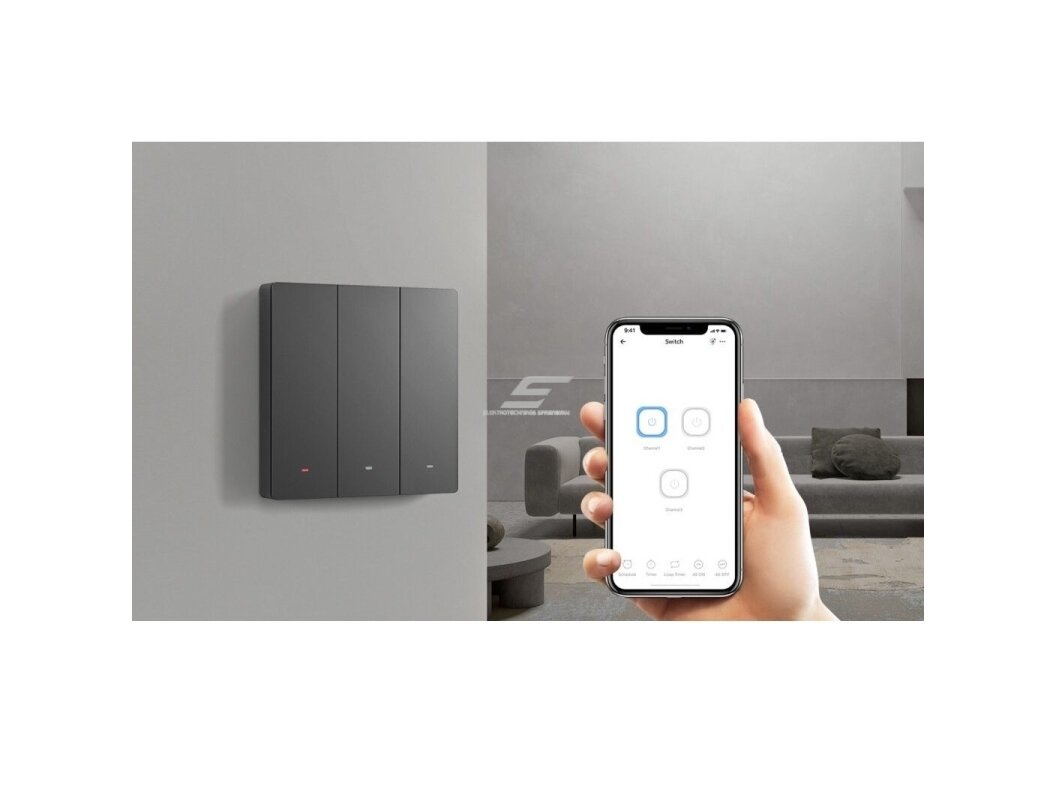 Išmanus | nuotolinis sieninis jungiklis | 2 klavišų | 2x5A | 2200W | 100-240VAC | juodas | Wi-Fi | SONOFF | M5-2C-80 | 6920075777079 7