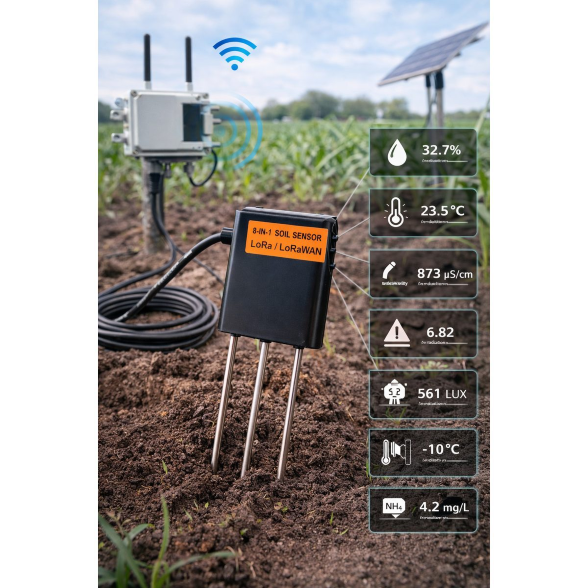 Czujnik gleby 8w1 z LoRa / LoRaWAN | monitorowanie parametrów gleby w czasie rzeczywistym | wilgotność | temperatura | EC | zasolenie | pH | RS485 | IP68 2 Czujnik gleby 8w1 z LoRa / LoRaWAN | monitorowanie parametrów gleby w czasie rzeczywistym | wilgotność | temperatura | EC | zasolenie | pH | RS485 | IP68 2