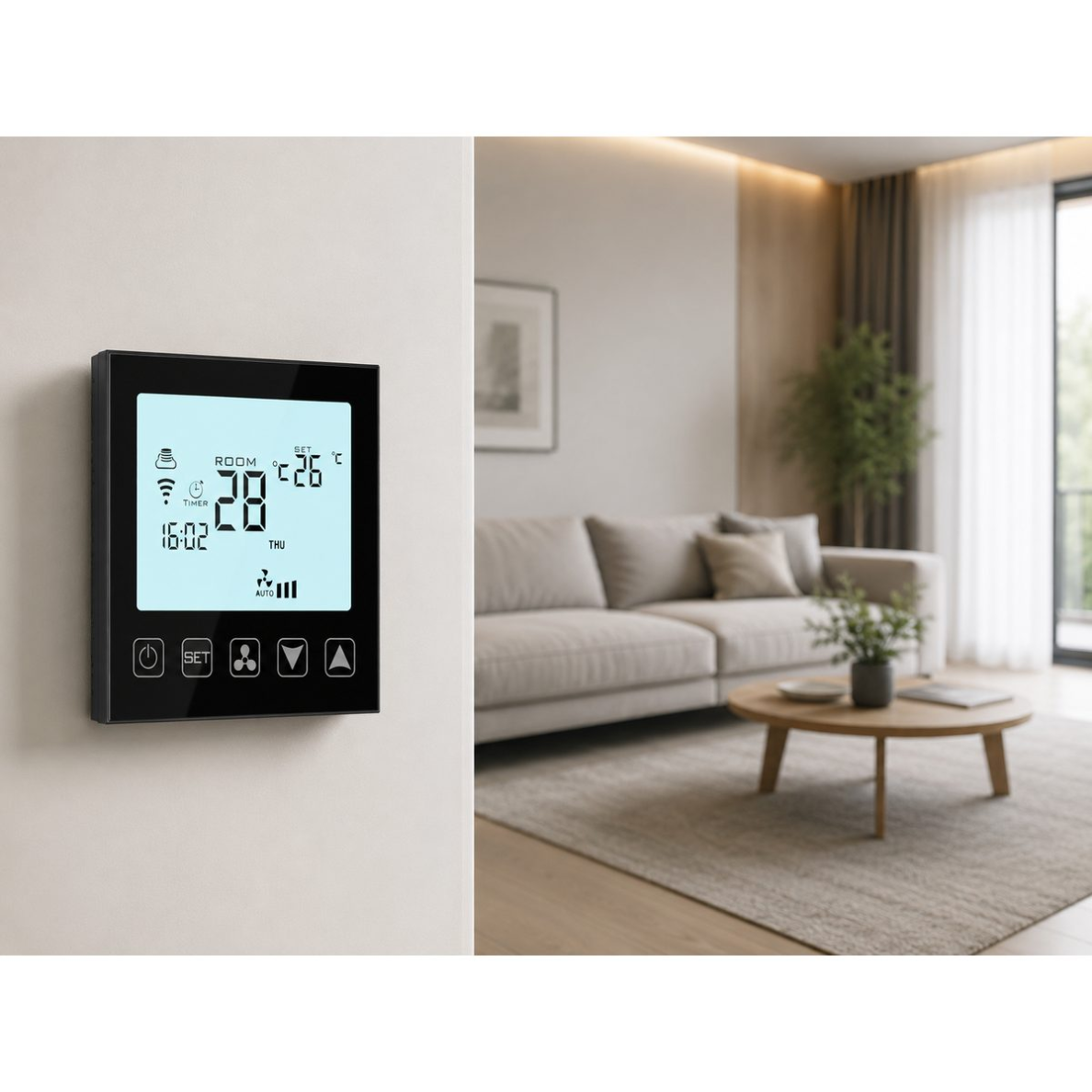 Nutikas puutetundlik ruumitermostaat | 24V / 230V | programmeeritav | HVAC, fan coil ja kliimaseadmete süsteemidele | valge 3 Nutikas puutetundlik ruumitermostaat | 24V / 230V | programmeeritav | HVAC, fan coil ja kliimaseadmete süsteemidele | valge 3