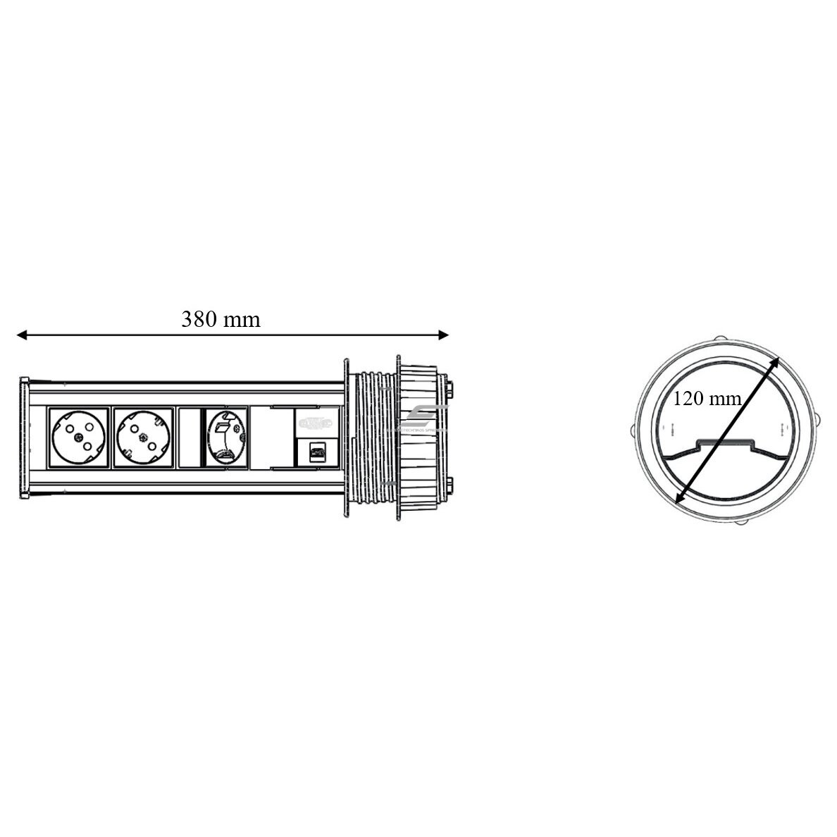 Pop-up socket box | for furniture installation | 10 modules | 380x100mm | grey 5
