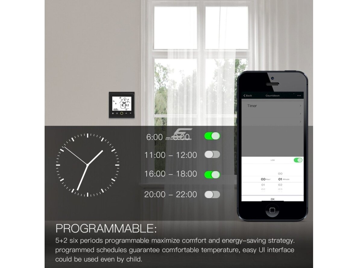 Išmanus termostatas skirtas valdyti šildymo katilą / boilerį | 5A | 95-240VAC | sieninis | IP20 | Wi-Fi | Smart Life | TUYA | MOES 4