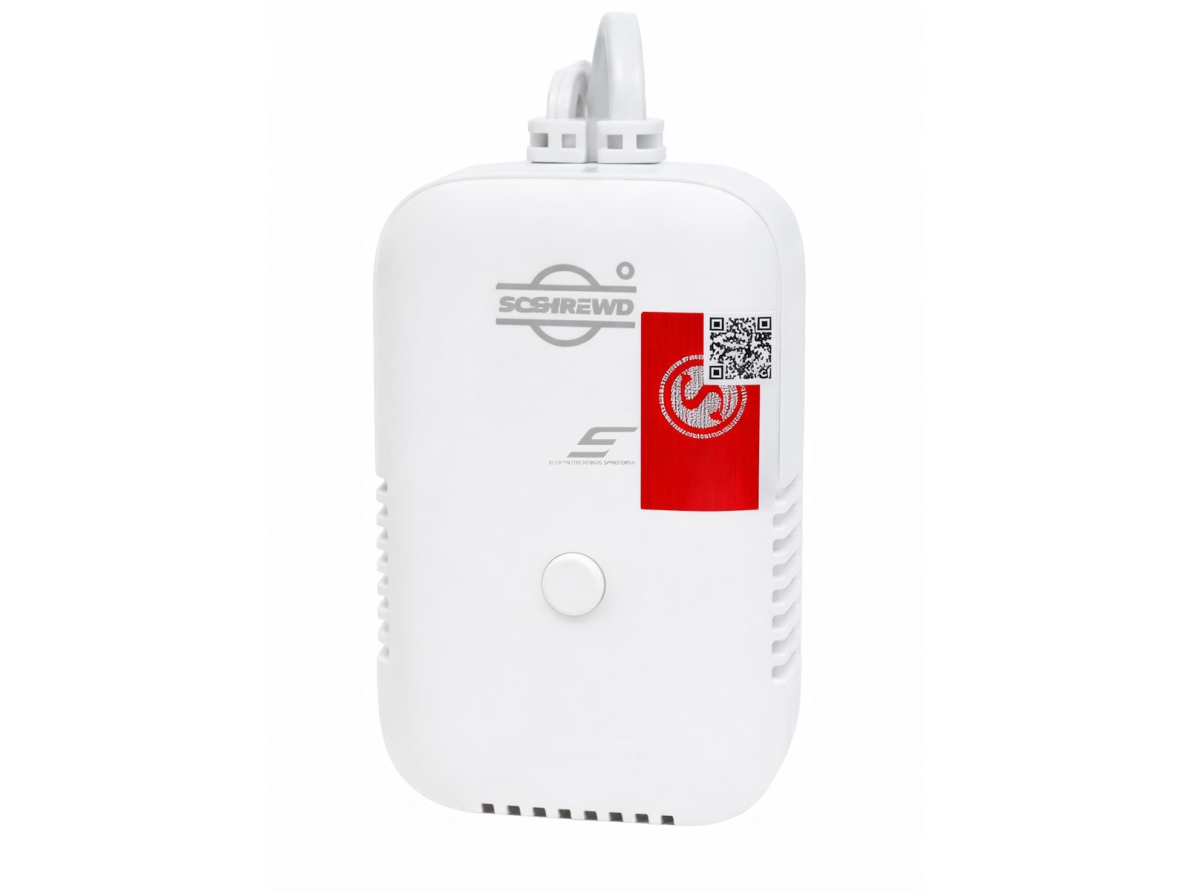 Dujų nuotėkio detektorius | metano (CH₄) ir LPG aptikimas | iki 10 m | garsinis + šviesos signalas | 230V AC | automatinis reset | sieninis