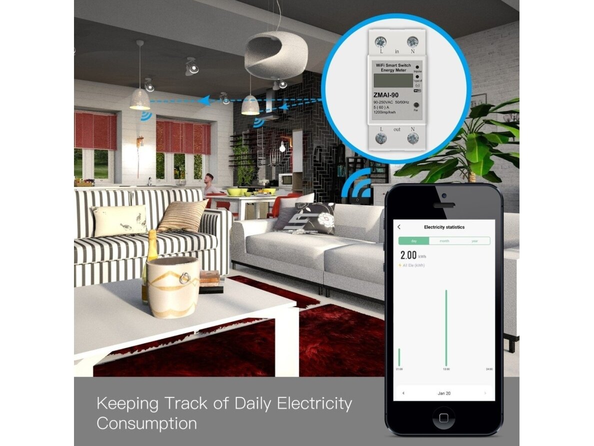 Modulinis | išmanus | skaitmeninis | multifunkcinis elektros energijos skaitiklis | 1F | 60A | 90-250VAC | Wi-Fi | TUYA | Smart Life | DIN | MOES | WCB-ZM-WM 4 Modulinis | išmanus | skaitmeninis | multifunkcinis elektros energijos skaitiklis | 1F | 60A | 90-250VAC | Wi-Fi | TUYA | Smart Life | DIN | MOES | WCB-ZM-WM 4