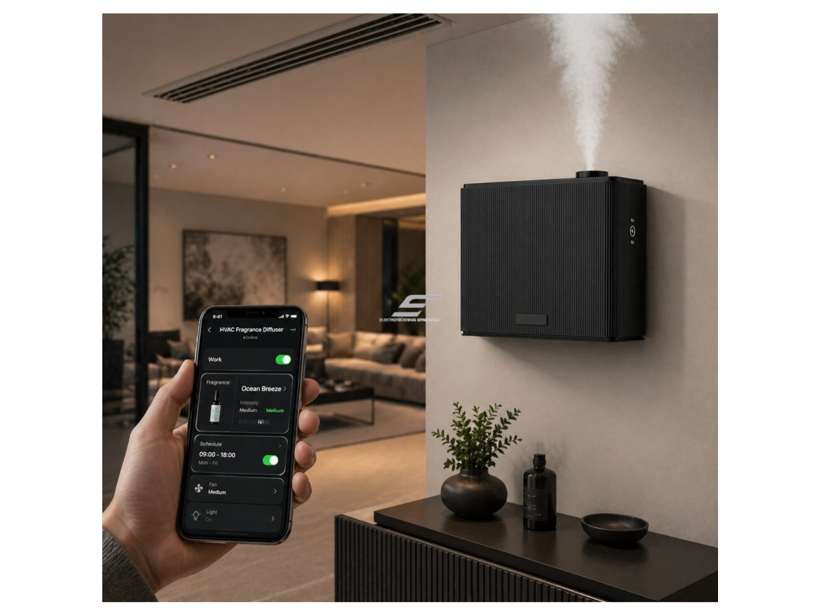 Bevandenis aromato difuzorius | 1000 ml | 3000–4000 m³ | 12 V DC | Wi-Fi | HVAC jungtis | sieninis | juodas | ES-TYL-AM-05B 4